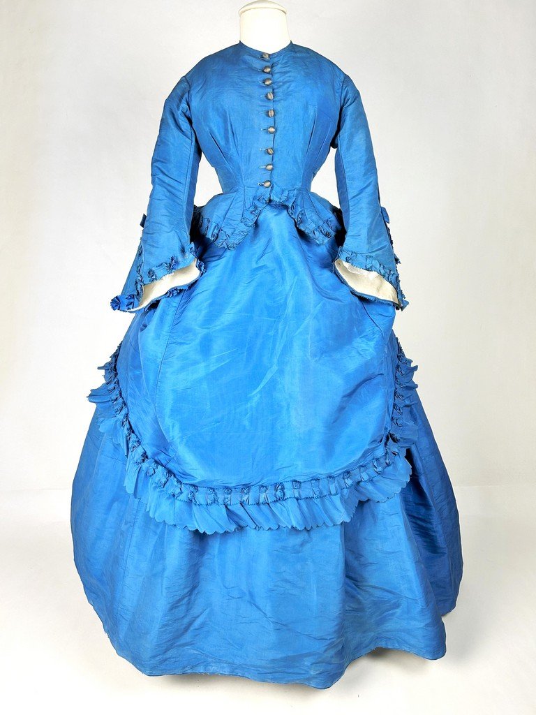 Polish-style Visiting Dress In Blue Silk Taffeta By Raymond Et Falbalas - France, Circa 1875-photo-3