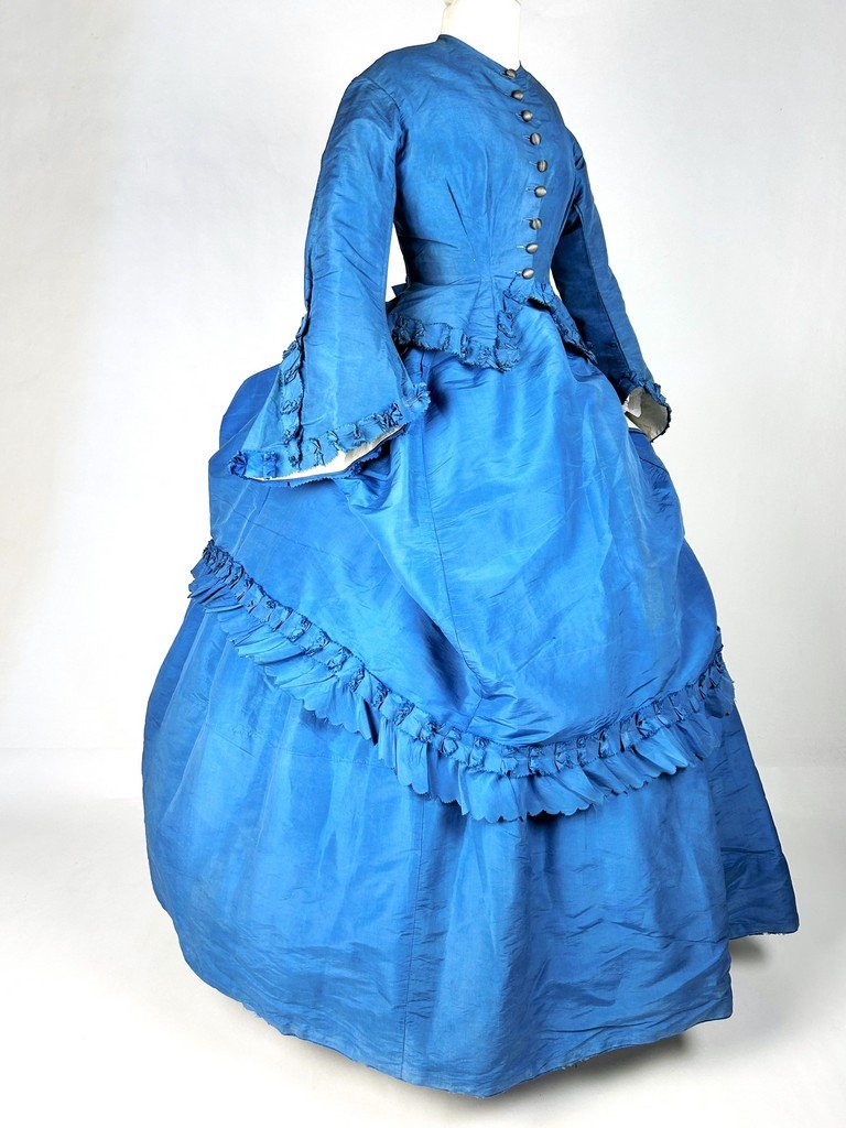 Polish-style Visiting Dress In Blue Silk Taffeta By Raymond Et Falbalas - France, Circa 1875
