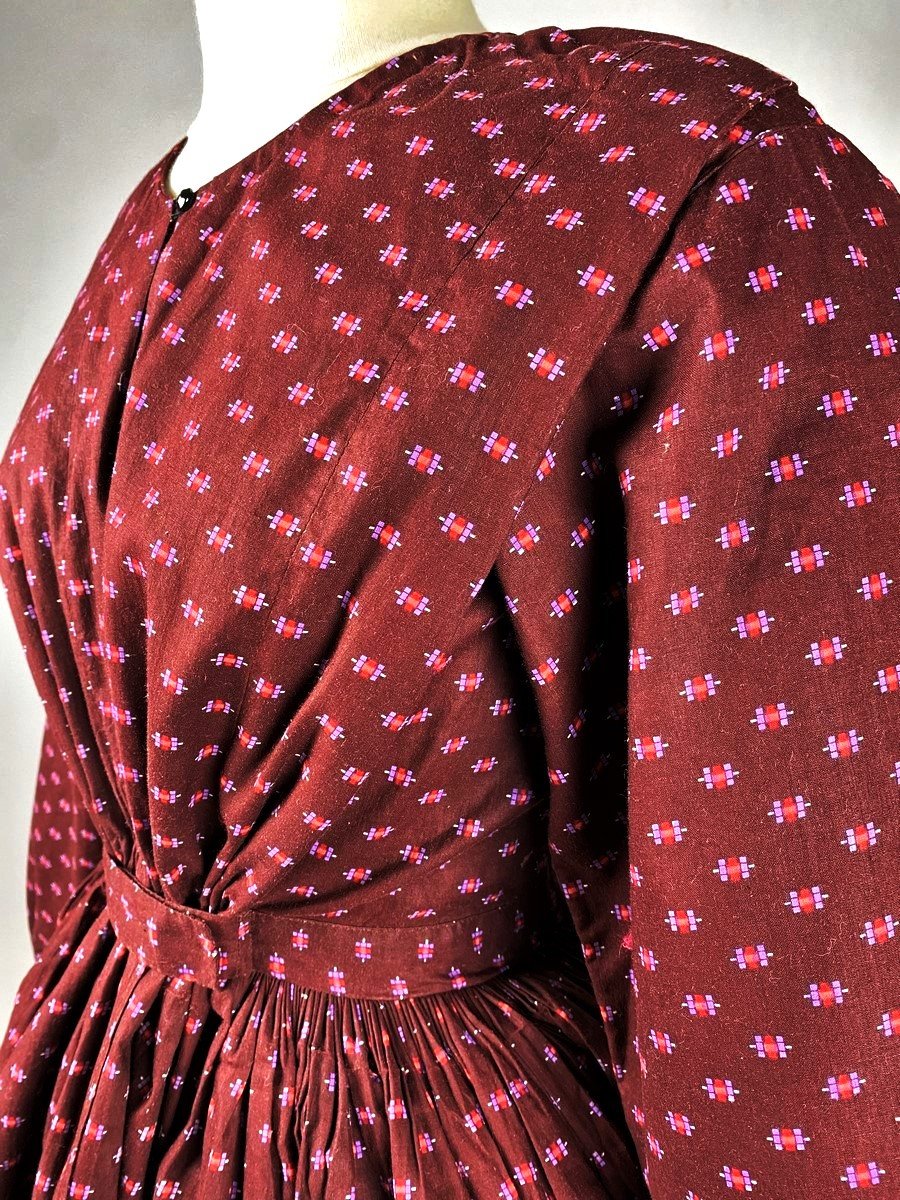 Vers 1860 une robe provençale en coton imprimé - état exceptionnel-photo-5