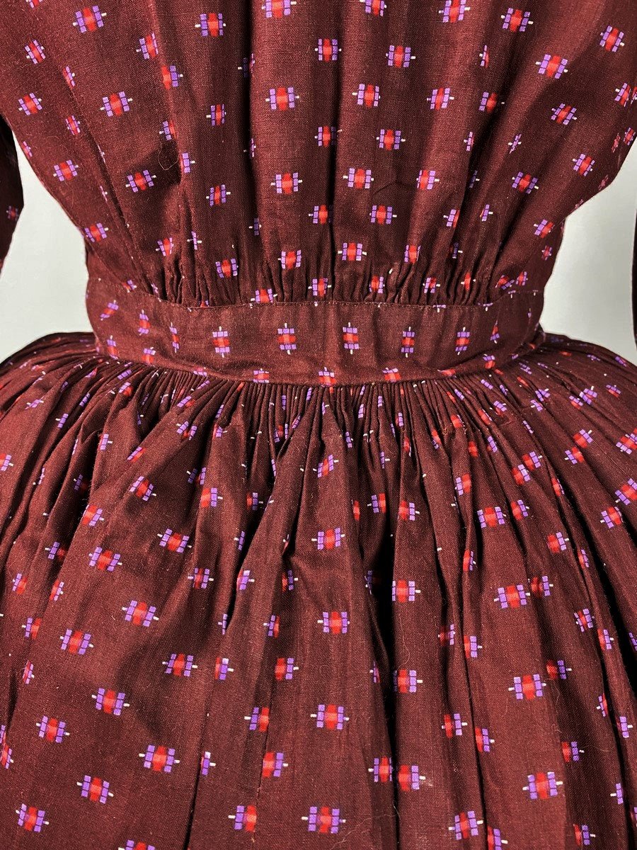 Vers 1860 une robe provençale en coton imprimé - état exceptionnel-photo-8