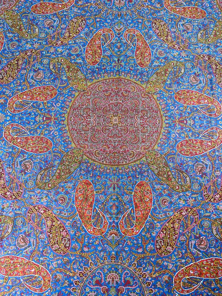 Châle cachemire français Moon Shawl à fond bleu - Nîmes ou Lyon Circa 1850-photo-6