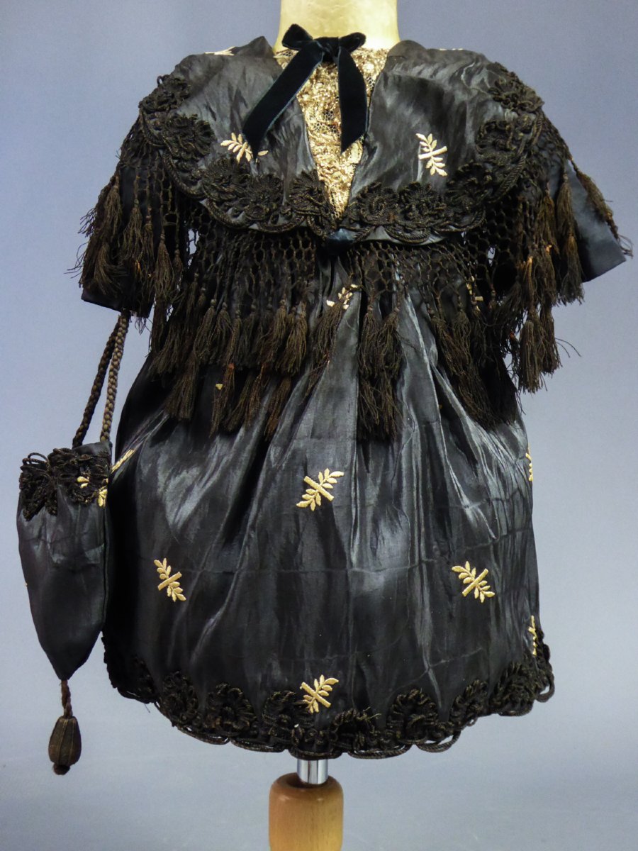 Embroidered Moiré Doll Dress With Matching Reticule—napoleon III Period -photo-2