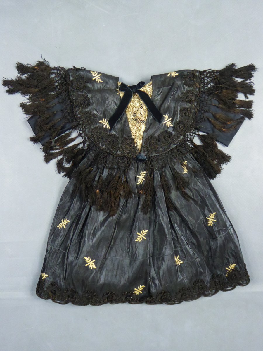 Embroidered Moiré Doll Dress With Matching Reticule—napoleon III Period -photo-3