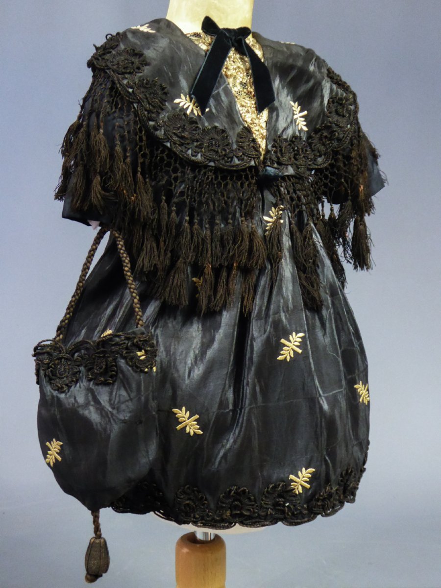 Embroidered Moiré Doll Dress With Matching Reticule—napoleon III Period -photo-2