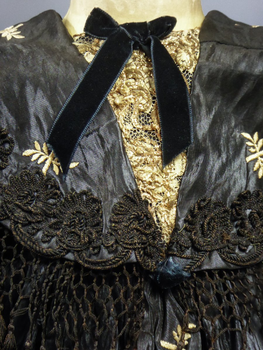 Embroidered Moiré Doll Dress With Matching Reticule—napoleon III Period -photo-5