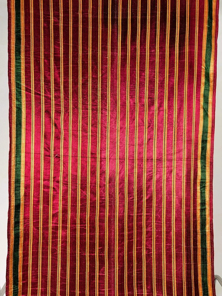 Masrhu - Indian Satin Sari With Silk And Cotton Stripes - Gujarat, Circa 1940-photo-4