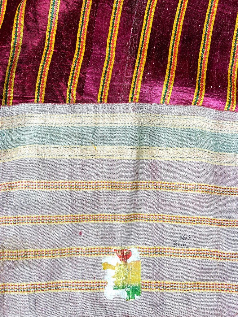 Masrhu - Indian Satin Sari With Silk And Cotton Stripes - Gujarat, Circa 1940-photo-1