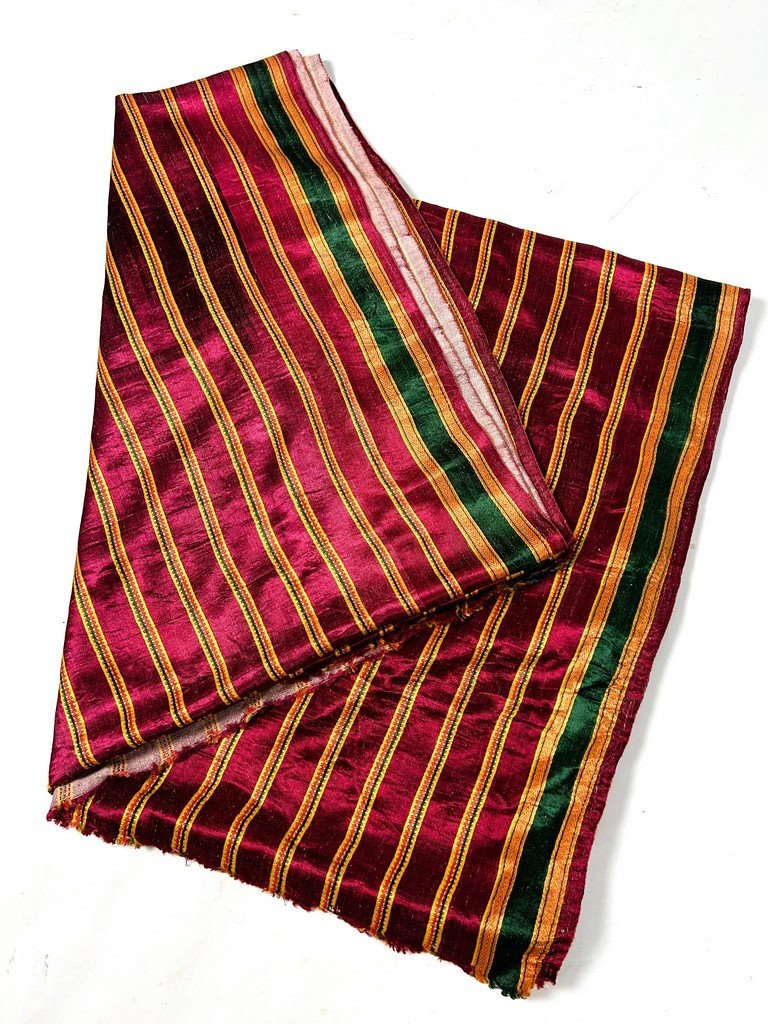 Masrhu - Indian Satin Sari With Silk And Cotton Stripes - Gujarat, Circa 1940-photo-8