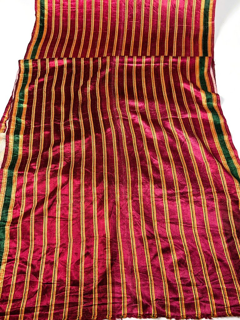 Masrhu - Indian Satin Sari With Silk And Cotton Stripes - Gujarat, Circa 1940