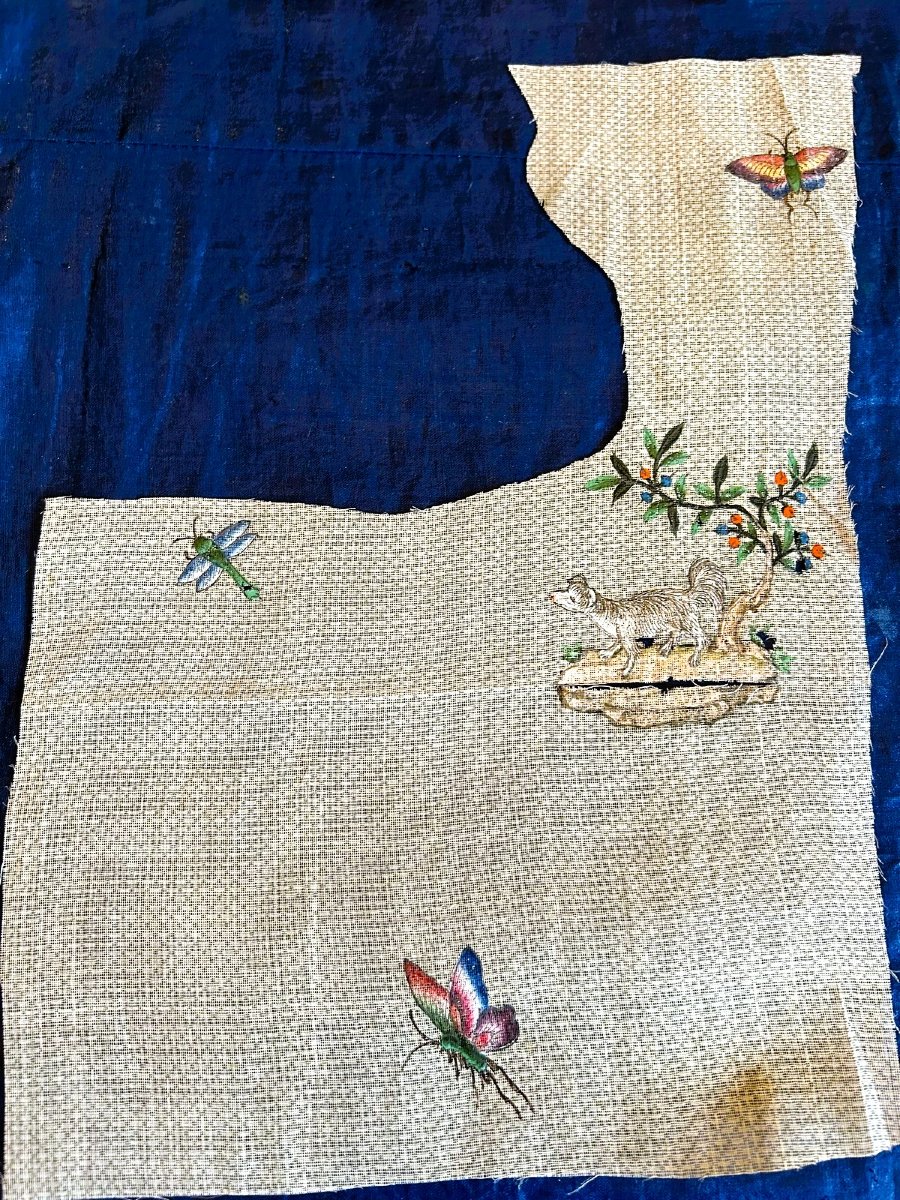 Cinq documents de pékin de soie peint au jus d'herbe - Chine pour Compagnie des Indes C. 1750-photo-5