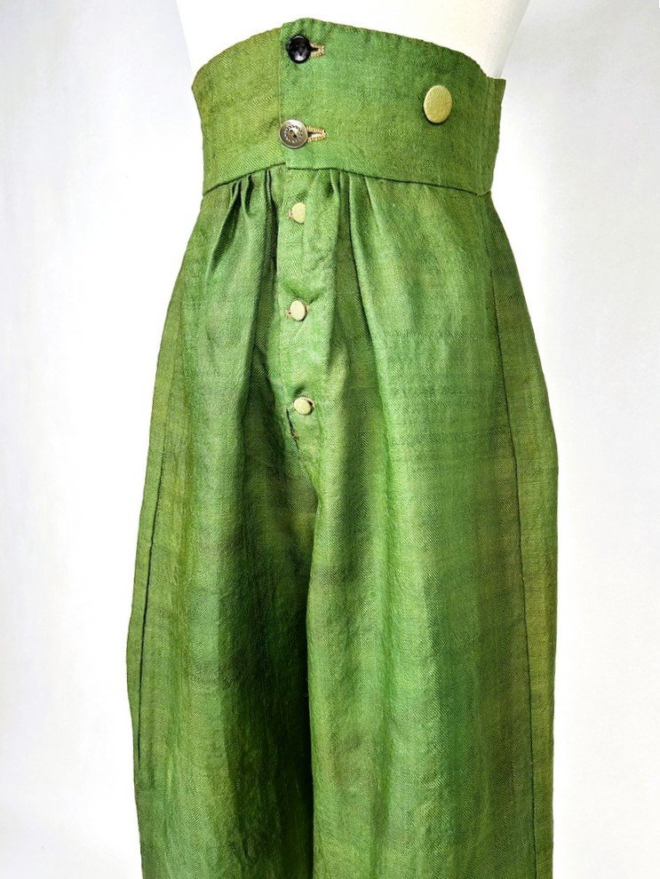 Trousers From An “incroyable” Outfit, Made Of Green-and-yellow Wool Twill—france, Circa 1795–1805