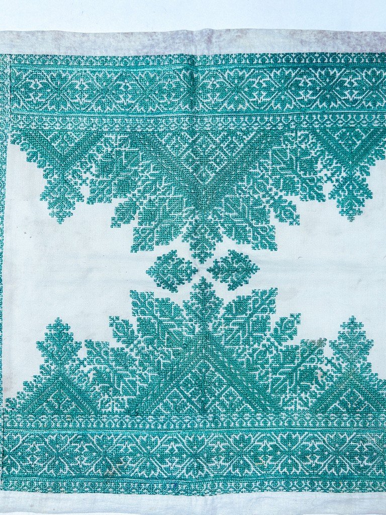 Turquoise Embroidery From Fez On A Cushion Cover - Morocco, Circa 1900–1950-photo-2
