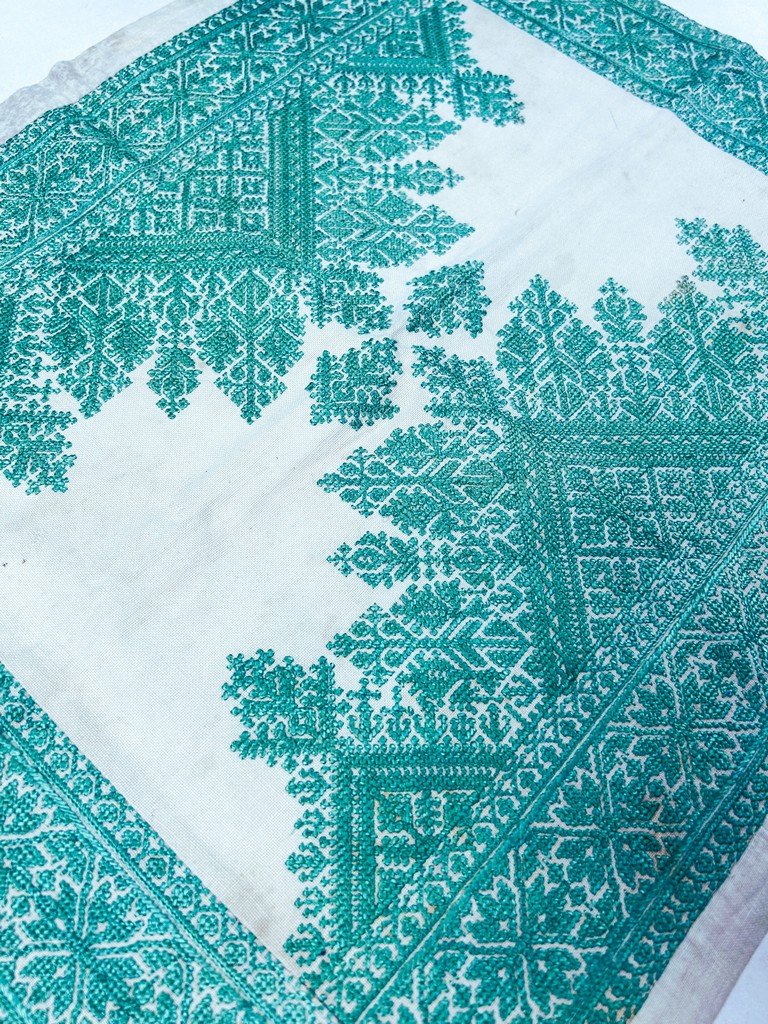 Turquoise Embroidery From Fez On A Cushion Cover - Morocco, Circa 1900–1950-photo-4