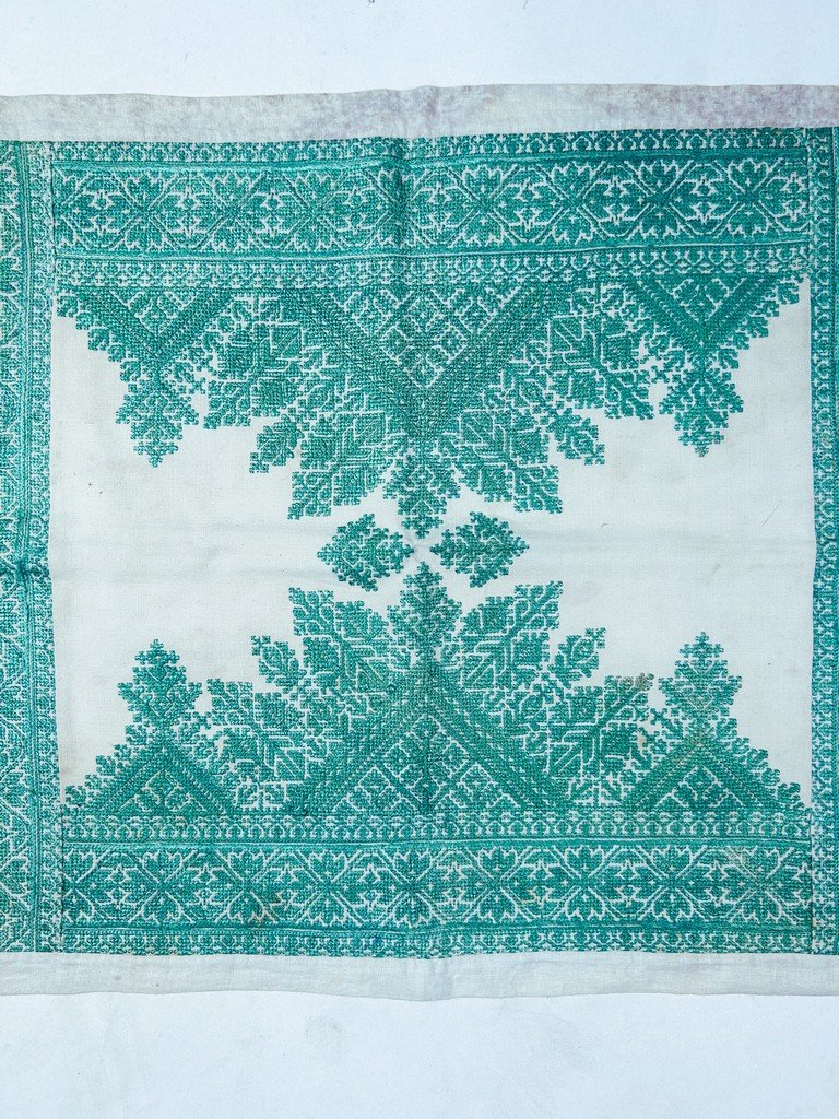 Turquoise Embroidery From Fez On A Cushion Cover - Morocco, Circa 1900–1950-photo-2
