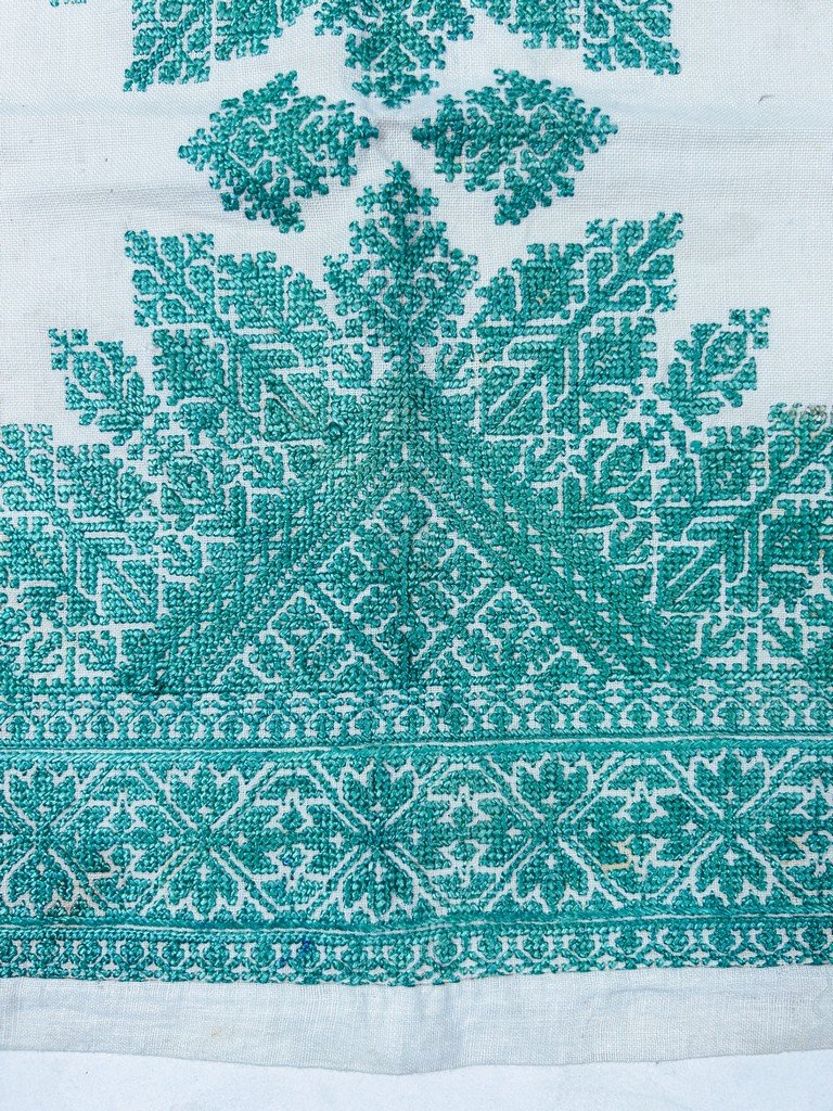 Turquoise Embroidery From Fez On A Cushion Cover - Morocco, Circa 1900–1950-photo-3