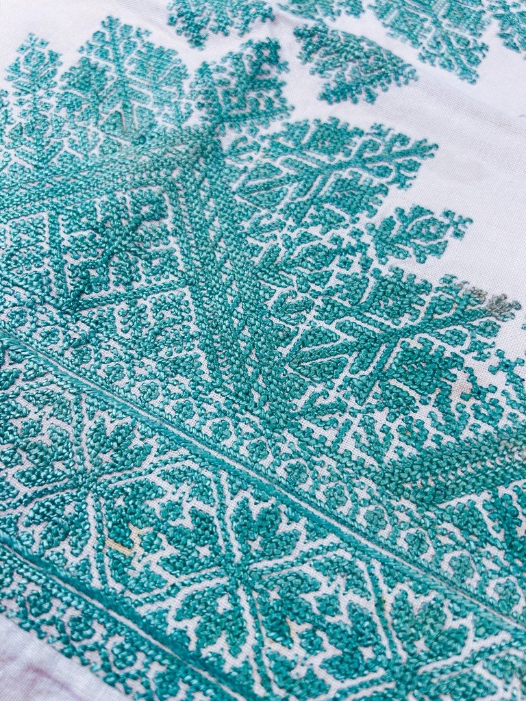 Turquoise Embroidery From Fez On A Cushion Cover - Morocco, Circa 1900–1950-photo-4