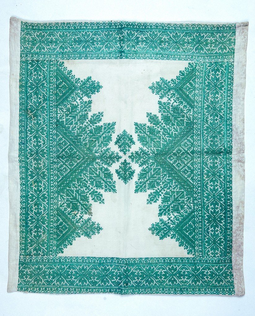 Turquoise Embroidery From Fez On A Cushion Cover - Morocco, Circa 1900–1950