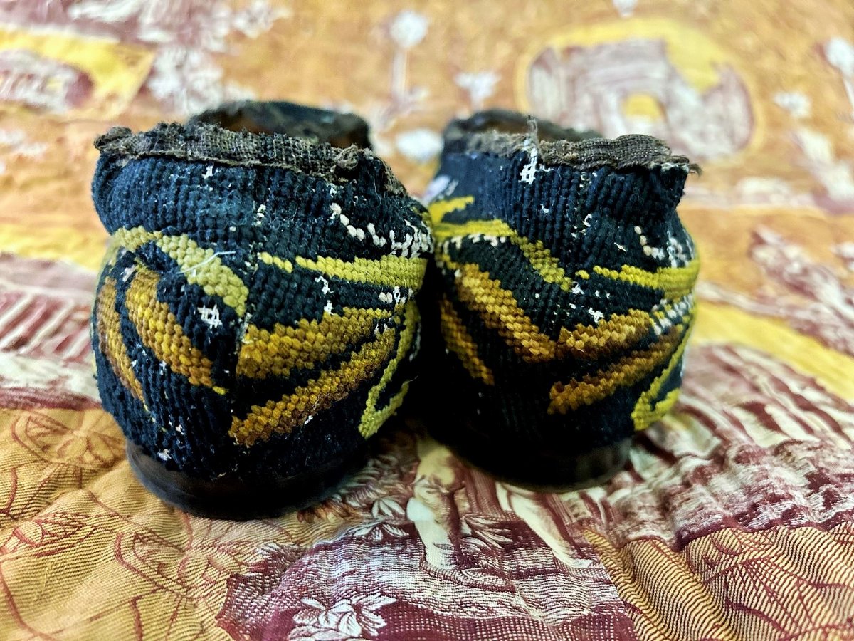 Pair Of Petit Point Slippers For A Men's Smoking Room—second Empire, France-photo-3