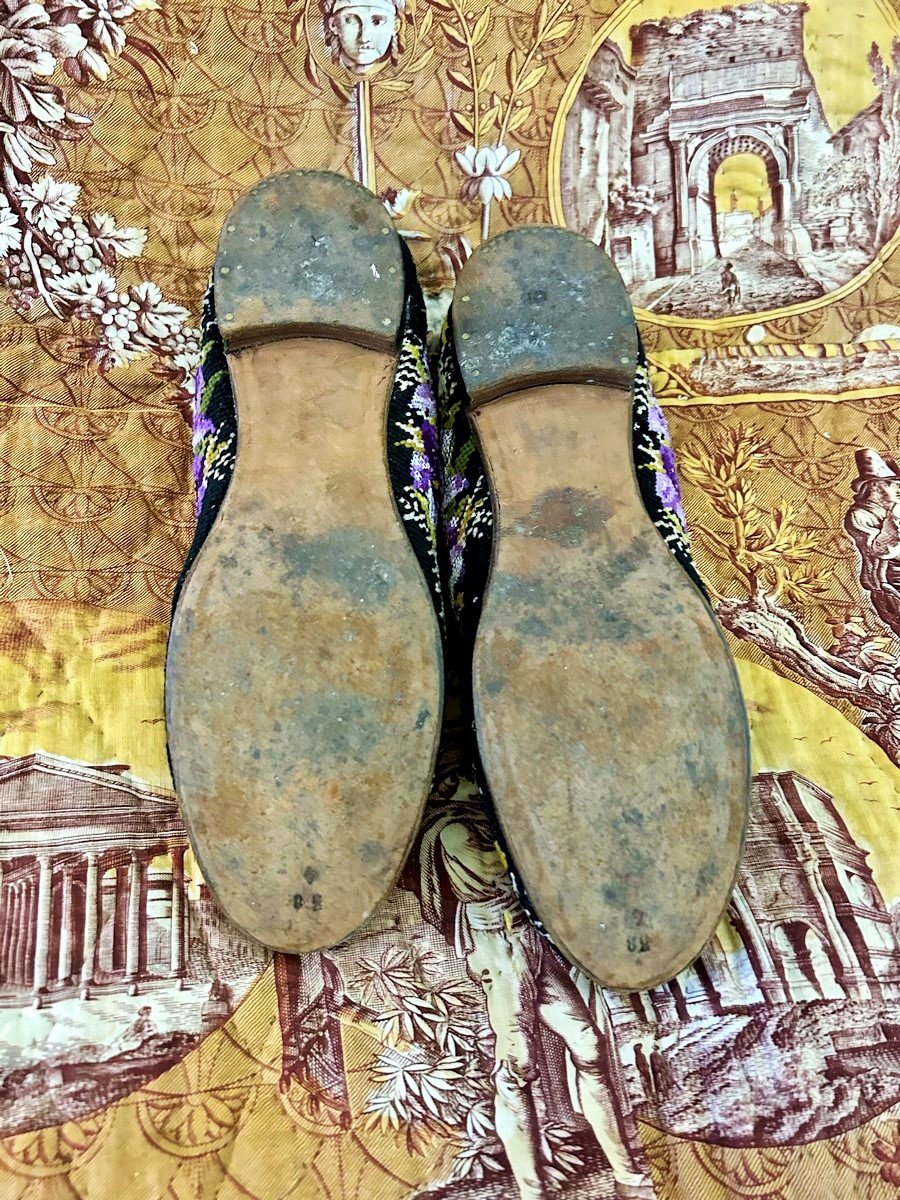 Pair Of Petit Point Slippers For A Men's Smoking Room—second Empire, France-photo-4