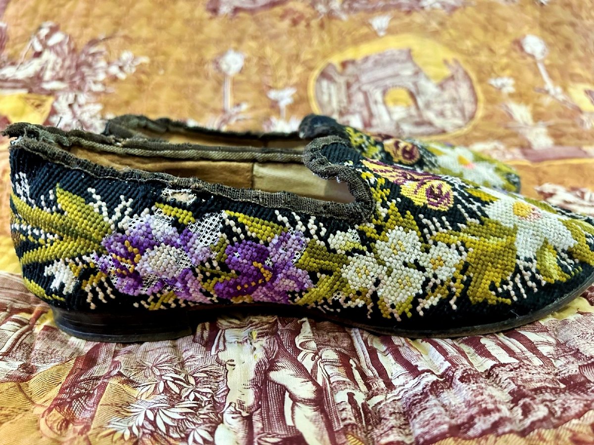 Pair Of Petit Point Slippers For A Men's Smoking Room—second Empire, France-photo-6