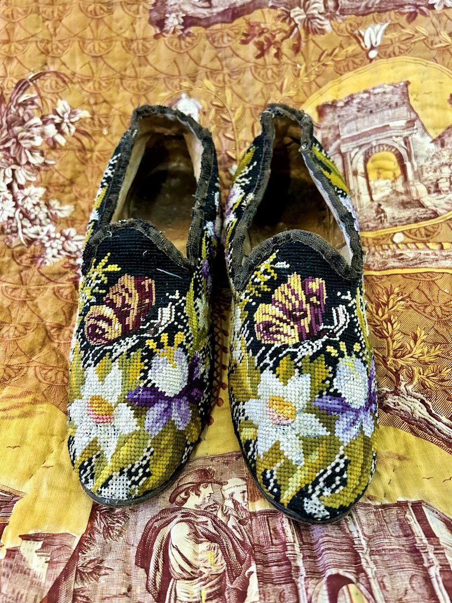 Pair Of Petit Point Slippers For A Men's Smoking Room—second Empire, France-photo-7