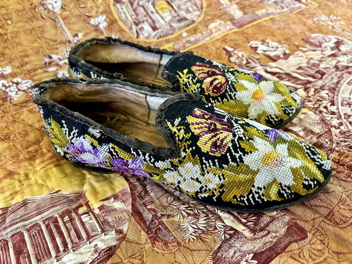 Pair Of Petit Point Slippers For A Men's Smoking Room—second Empire, France-photo-8