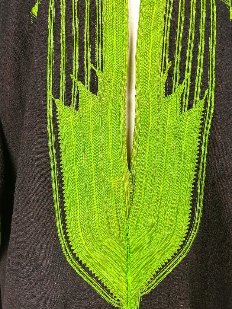 Djellaba Berbère en laine brodé de soie floche vert-jaune - Tunisie Circa 1900-1930-photo-3