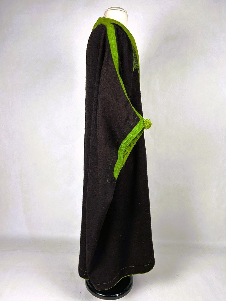 Djellaba Berbère en laine brodé de soie floche vert-jaune - Tunisie Circa 1900-1930-photo-5