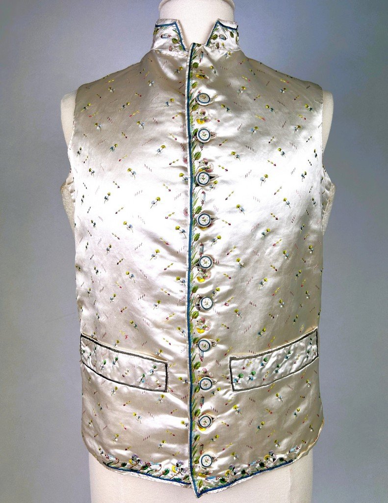 An Elegant Satin Waistcoat Embroidered With Pansies—louis XVI Period, Circa 1785
