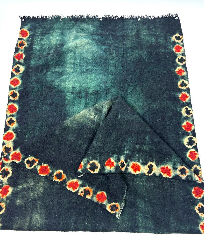 Berber Wool Shawl In Indigo And Tie-dye - Southern Tunisia, Circa 1900-photo-3