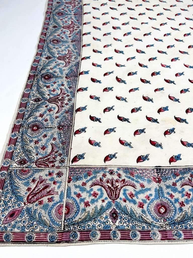 Fichu en Indienne aux piments - impression à la Planche de bois sur coton des Indes Circa 1800-photo-1