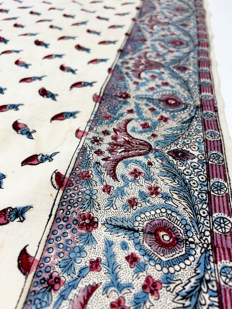 Fichu en Indienne aux piments - impression à la Planche de bois sur coton des Indes Circa 1800-photo-3