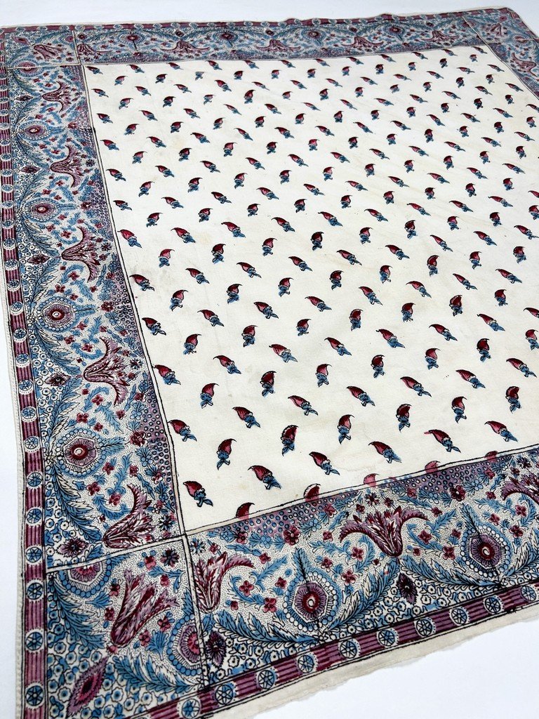 Fichu en Indienne aux piments - impression à la Planche de bois sur coton des Indes Circa 1800-photo-4