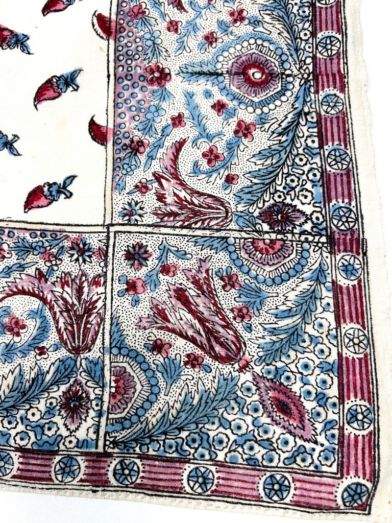 Fichu en Indienne aux piments - impression à la Planche de bois sur coton des Indes Circa 1800-photo-5