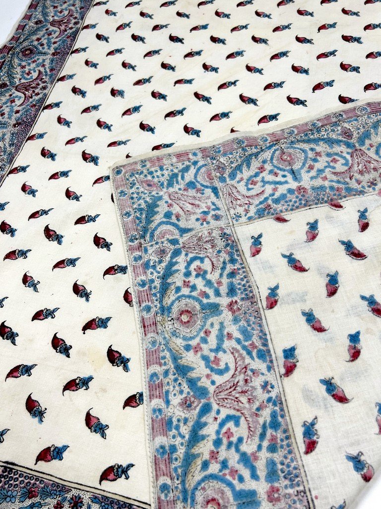 Fichu en Indienne aux piments - impression à la Planche de bois sur coton des Indes Circa 1800-photo-6