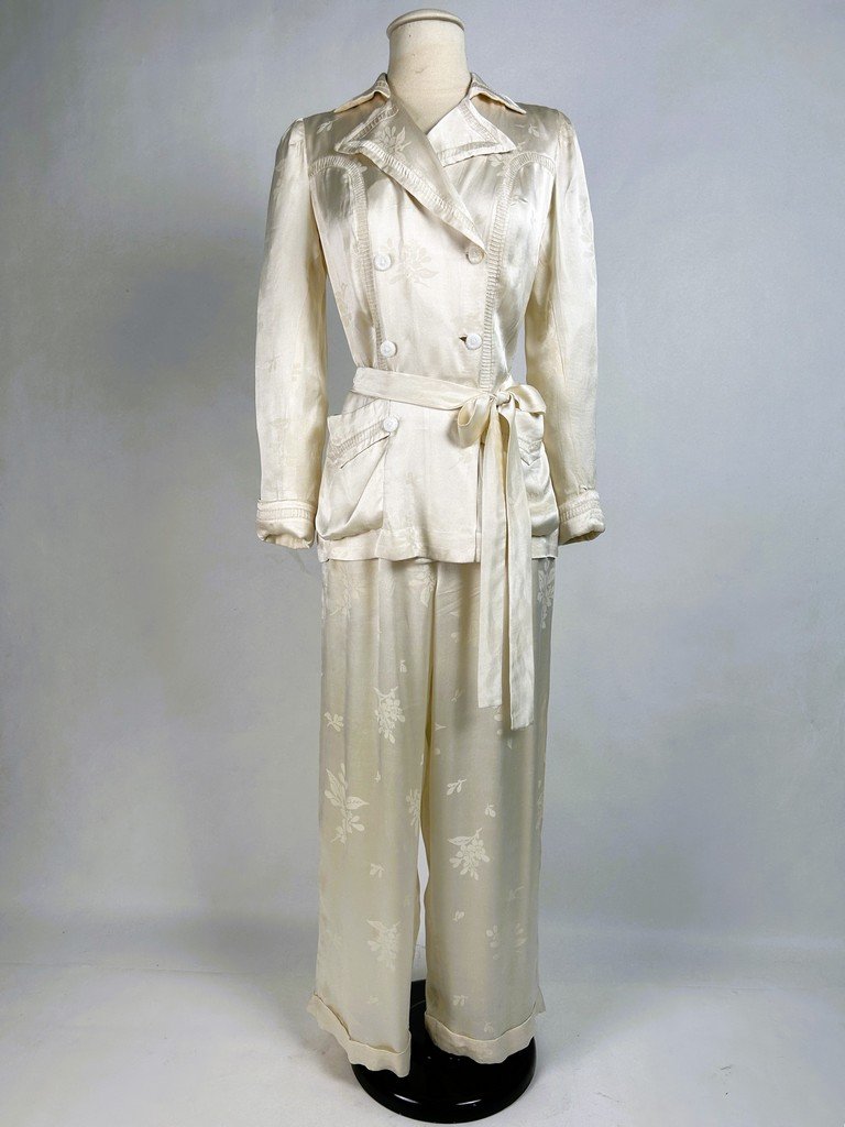 Pyjama du soir en satin Duchesse imprimé de la Maison Paquin - France Circa 1930 -photo-2