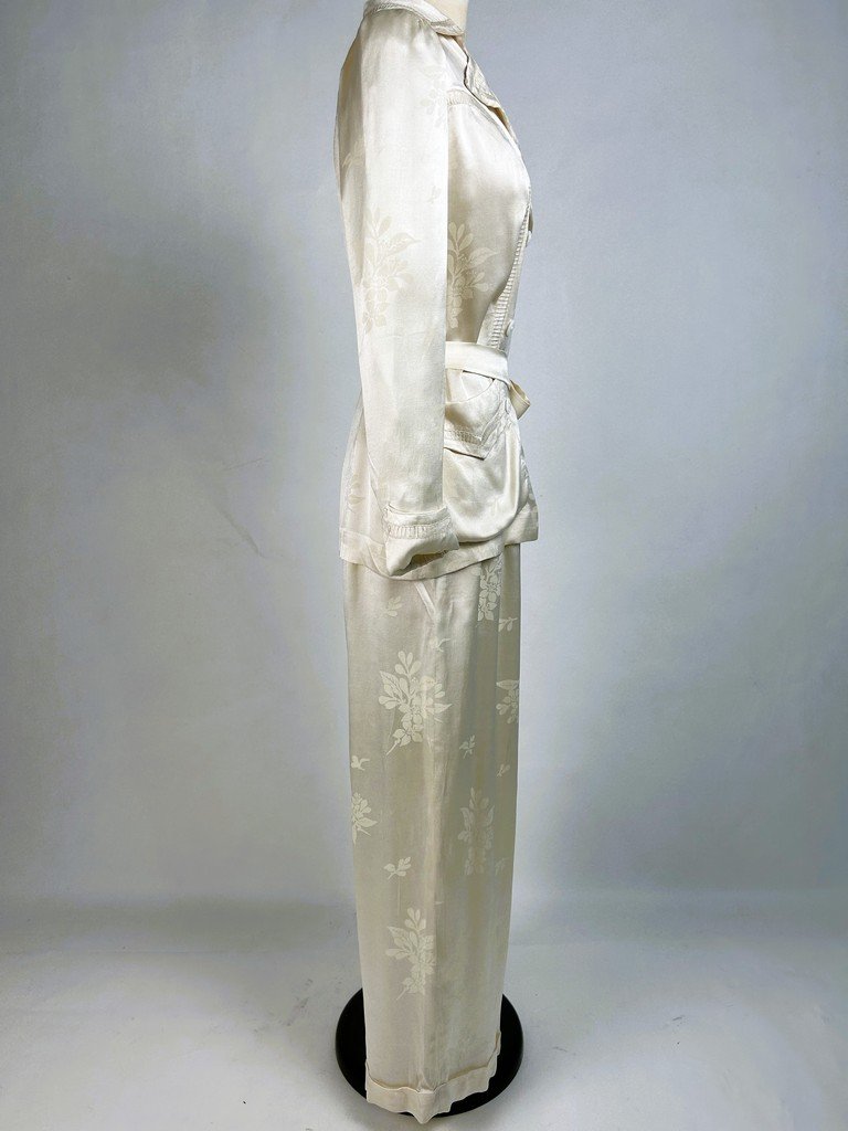 Pyjama du soir en satin Duchesse imprimé de la Maison Paquin - France Circa 1930 -photo-3