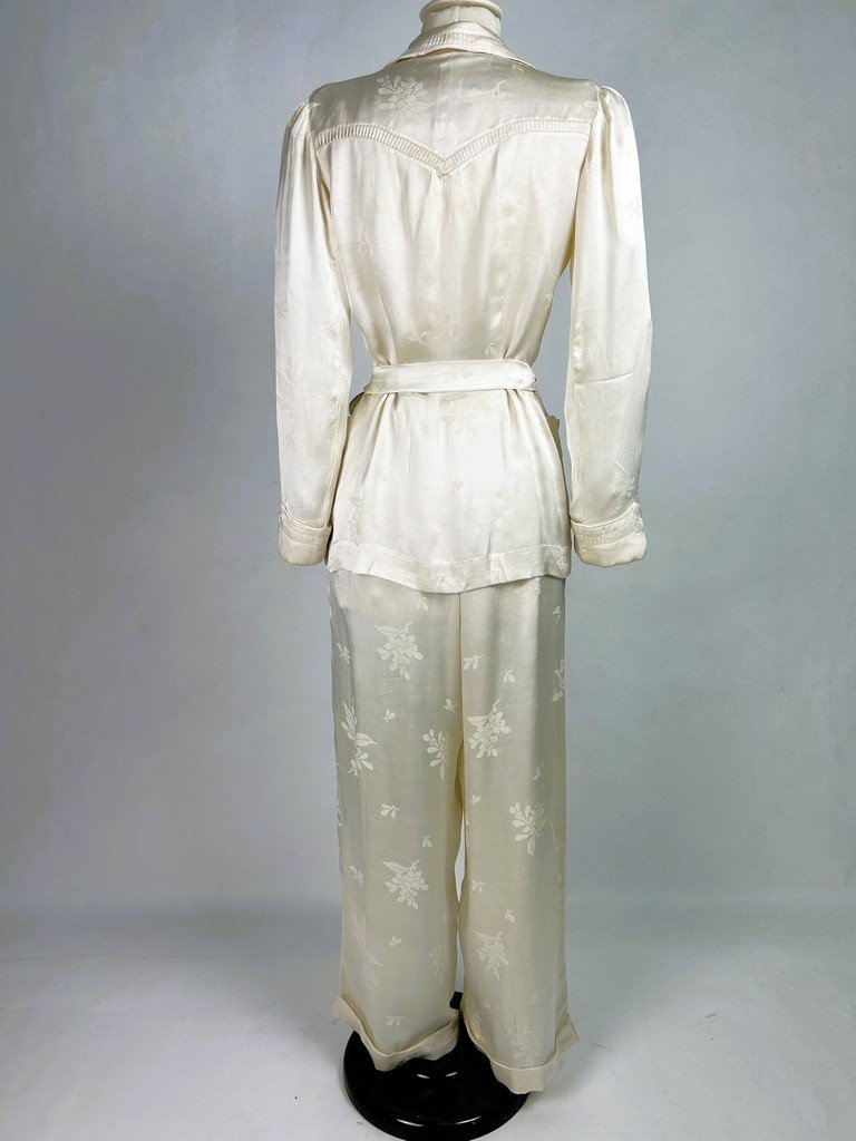 Pyjama du soir en satin Duchesse imprimé de la Maison Paquin - France Circa 1930 -photo-4