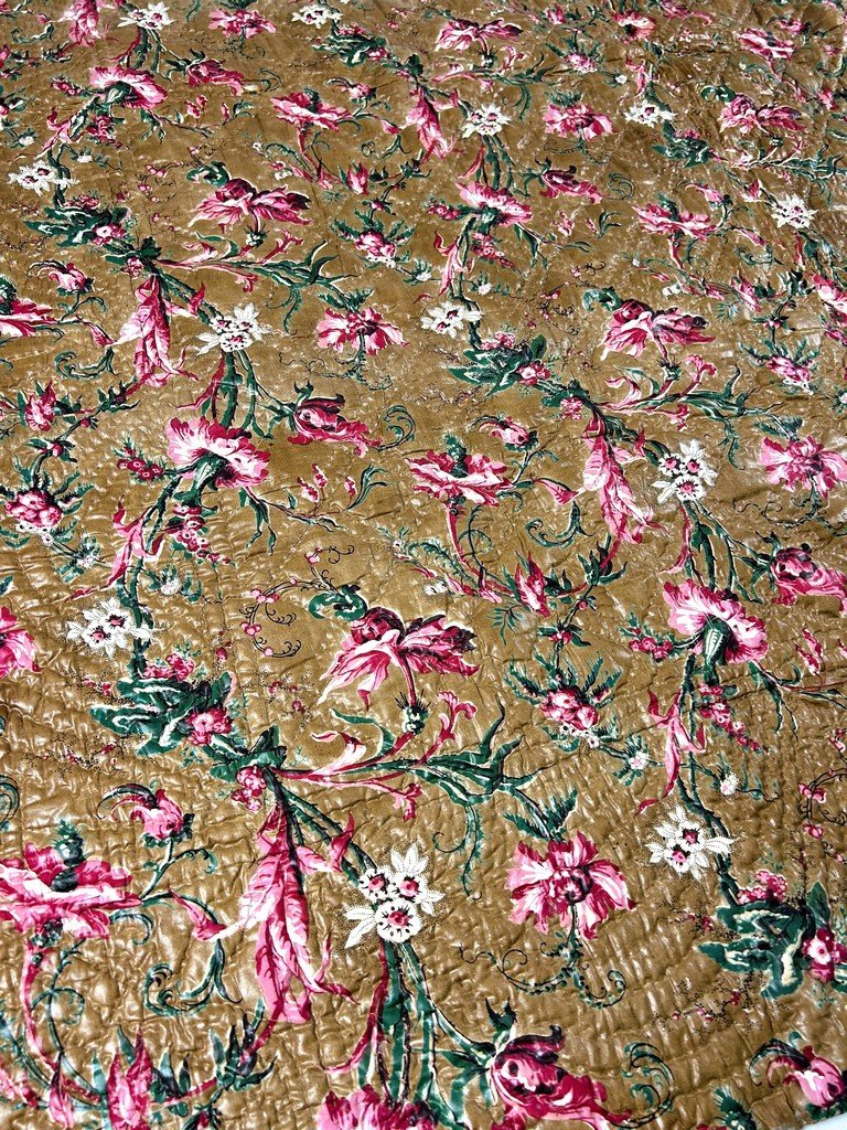 Courtepointe matelassée en chintz glacé - France ou Provence Circa 1850-photo-4