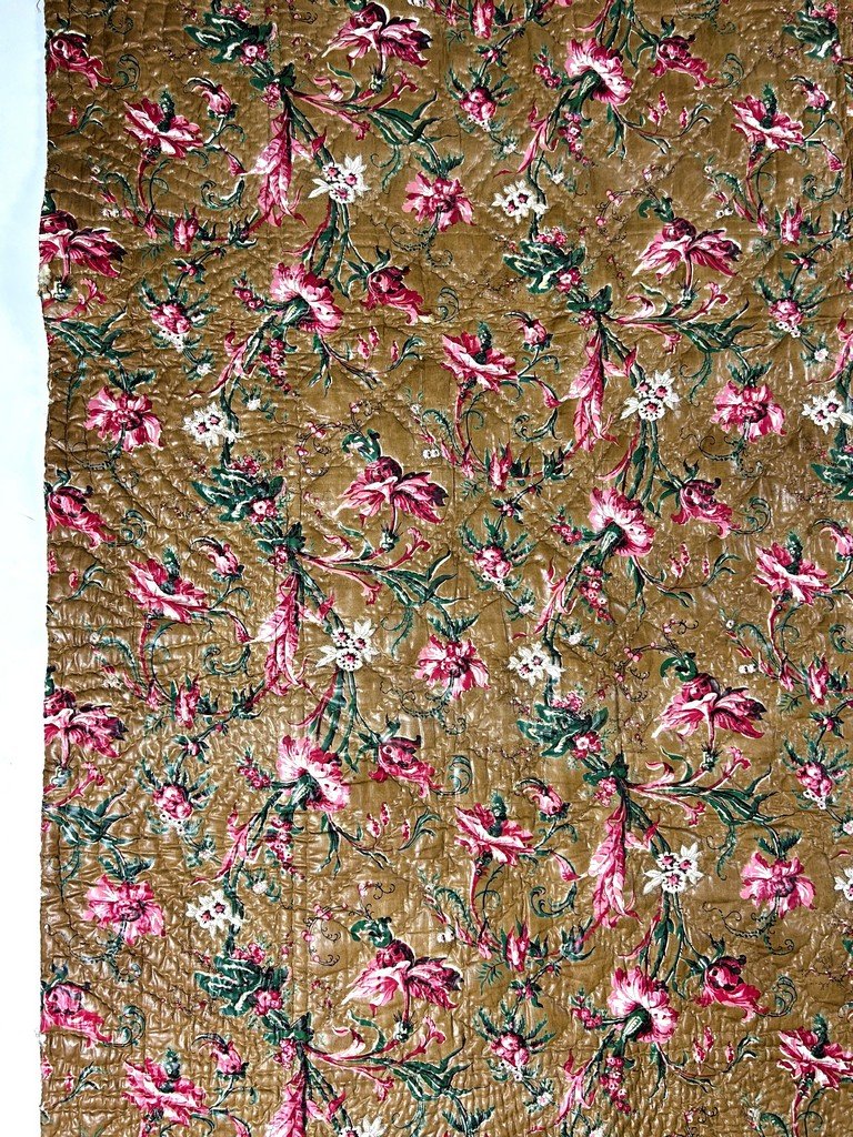 Courtepointe matelassée en chintz glacé - France ou Provence Circa 1850-photo-2