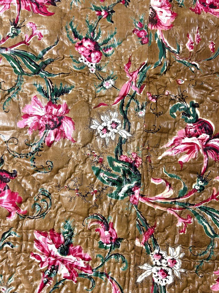 Courtepointe matelassée en chintz glacé - France ou Provence Circa 1850-photo-4
