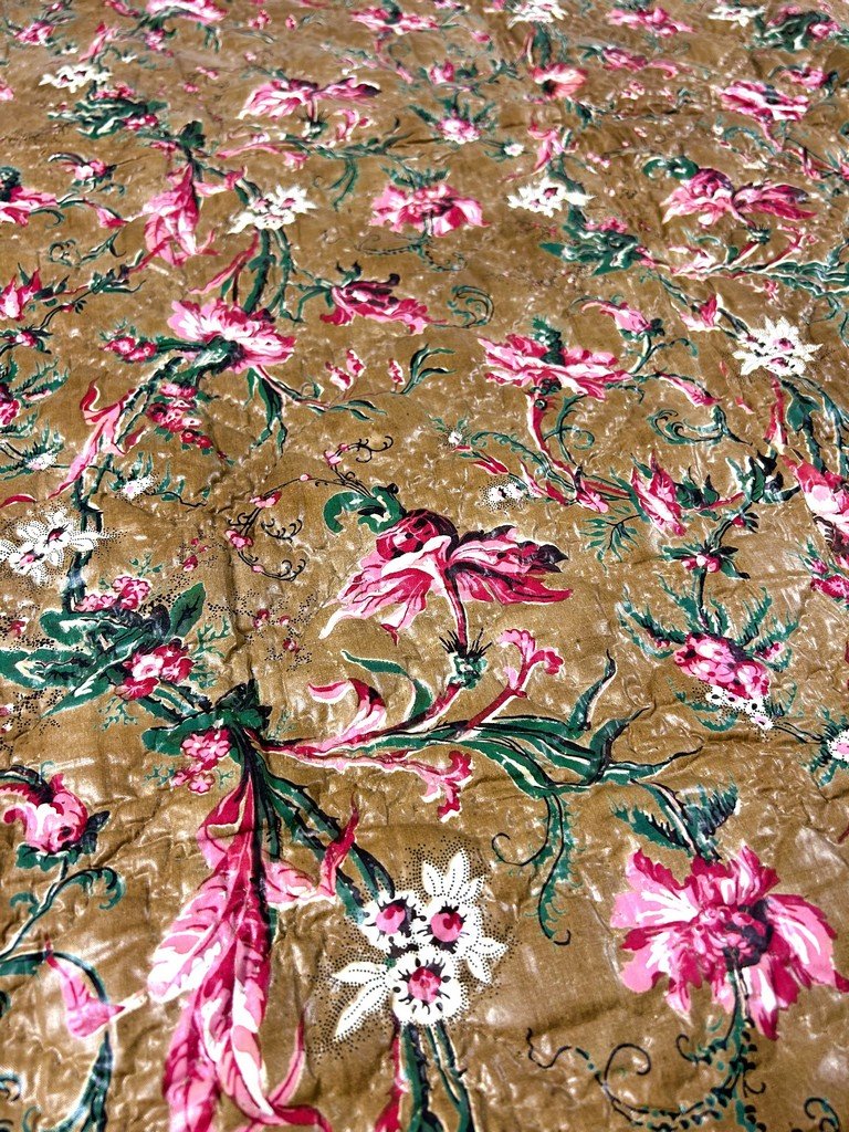 Courtepointe matelassée en chintz glacé - France ou Provence Circa 1850-photo-5
