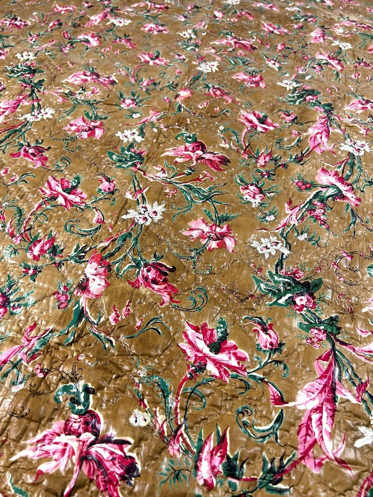 Courtepointe matelassée en chintz glacé - France ou Provence Circa 1850-photo-6