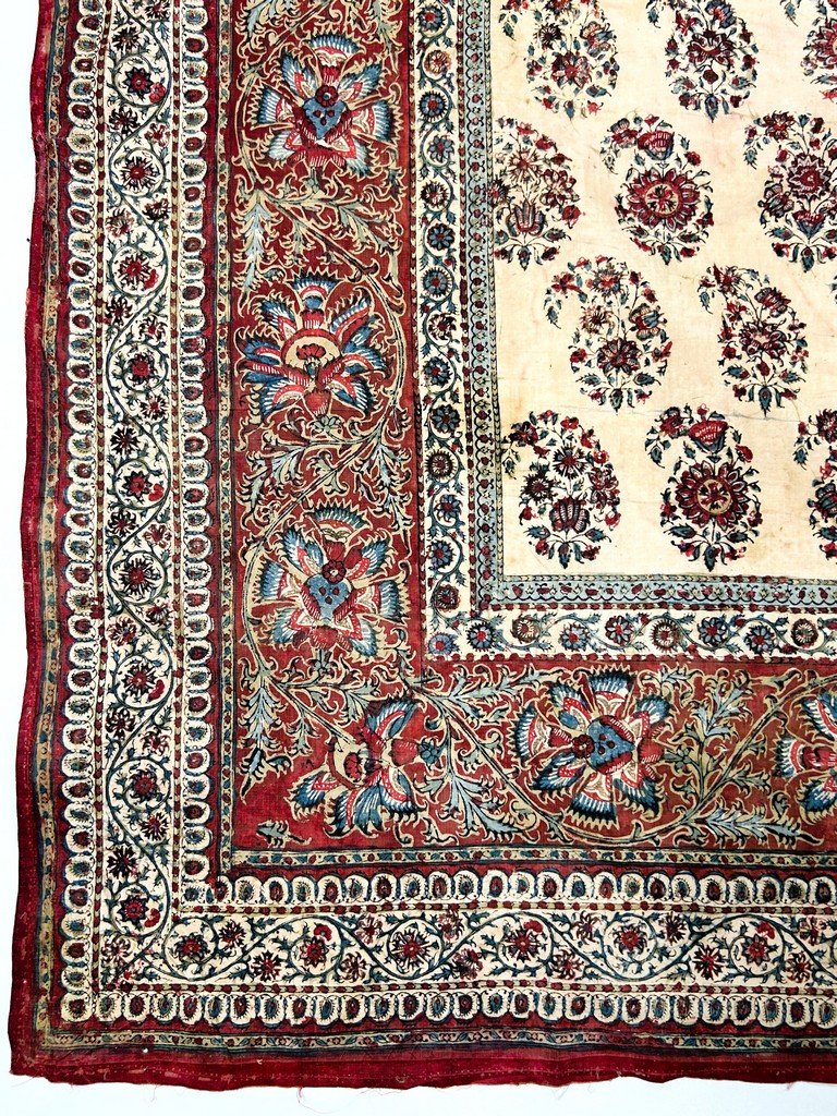 Châle carré en kalamkari toile peinte - Indes pour la Perse Circa 1800-1850-photo-3