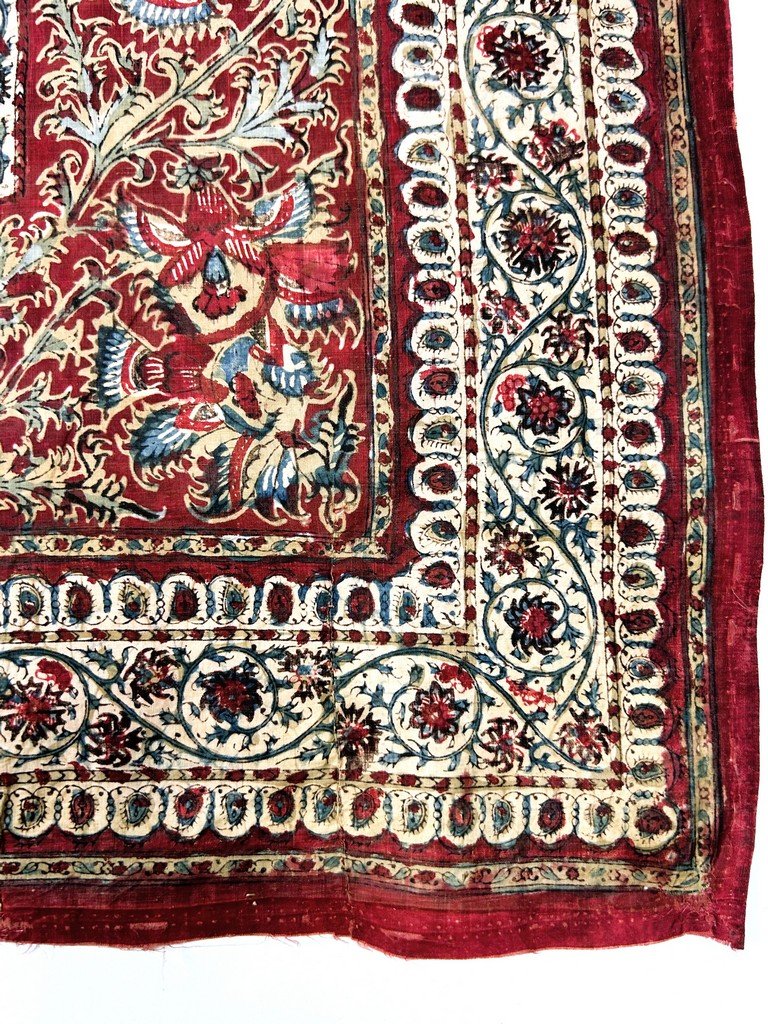 Châle carré en kalamkari toile peinte - Indes pour la Perse Circa 1800-1850-photo-1