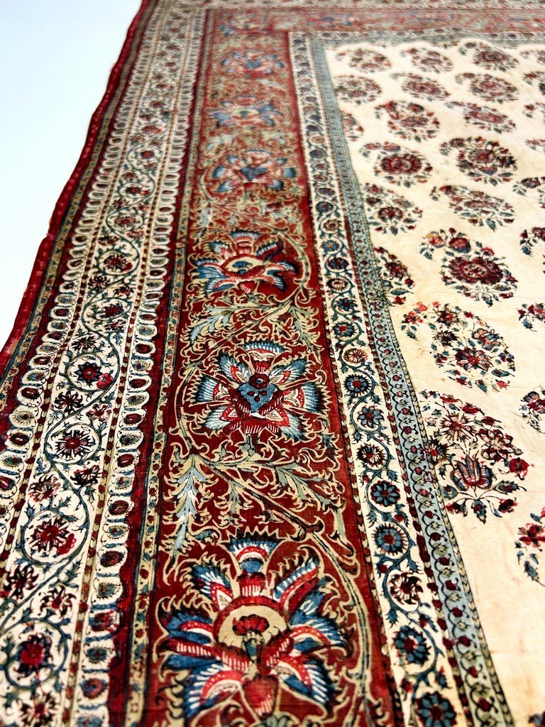Châle carré en kalamkari toile peinte - Indes pour la Perse Circa 1800-1850-photo-3