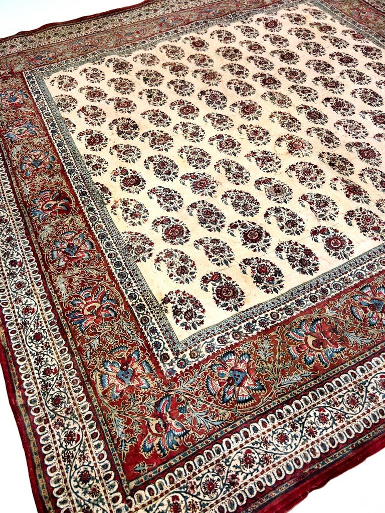 Châle carré en kalamkari toile peinte - Indes pour la Perse Circa 1800-1850-photo-5