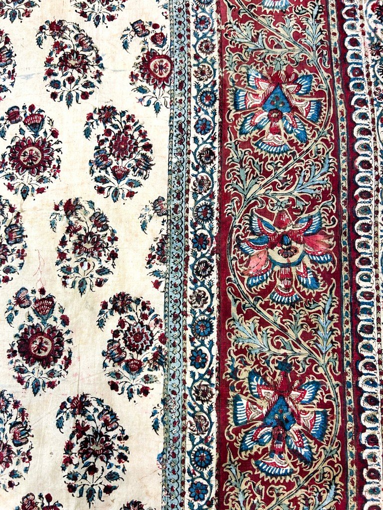 Châle carré en kalamkari toile peinte - Indes pour la Perse Circa 1800-1850-photo-6