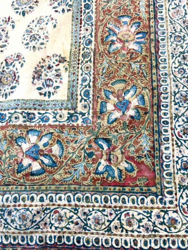 Châle carré en kalamkari toile peinte - Indes pour la Perse Circa 1800-1850-photo-8