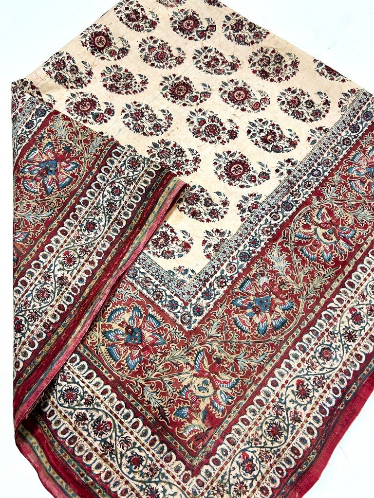 Châle carré en kalamkari toile peinte - Indes pour la Perse Circa 1800-1850